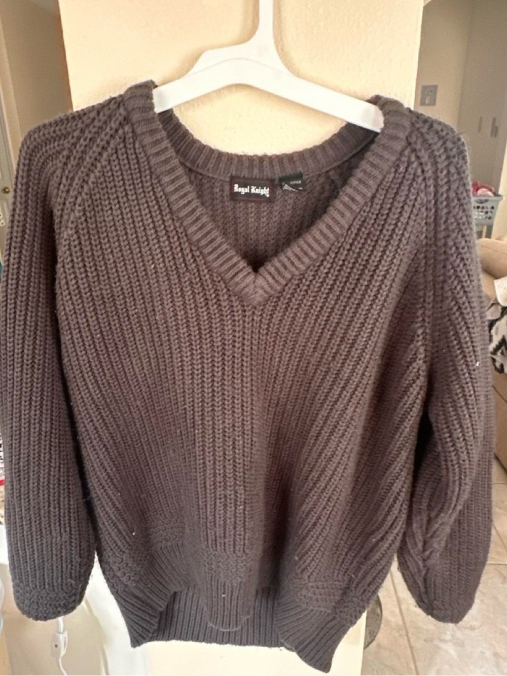 Royal Knight Grey V-Neck Chunky Knit Sweater